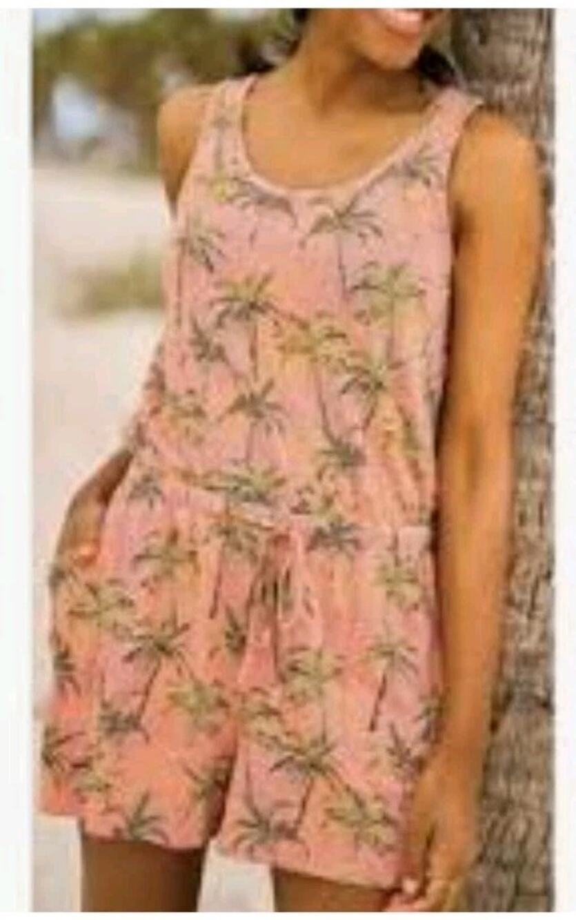 Natural Reflections peach Palm Print Knit Shorts Romper
